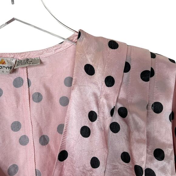 Liz Claiborne Vintage 80s Silk Pleated Polka Pot V-Neck Short Sleeve Jumpsuit 10 - Picture 4 of 10